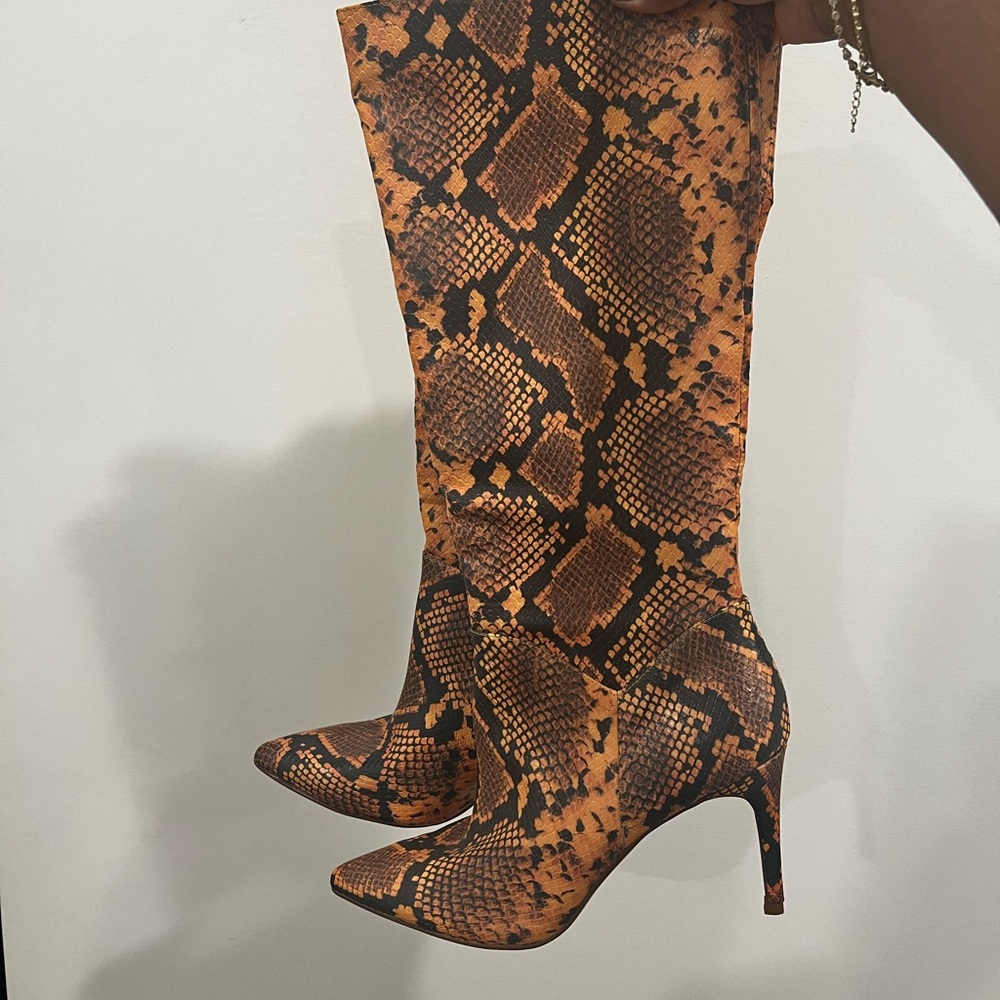 Steve Madden Orange Snakeskin Heeled Boots